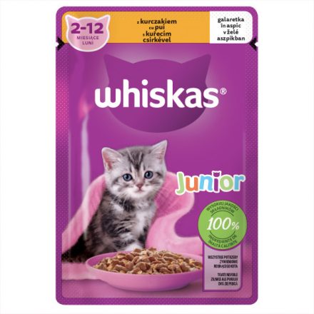 Whiskas 28x85g Junior alutasakos macskaeledel csirkehússal aszpikban kölyök macskák számára