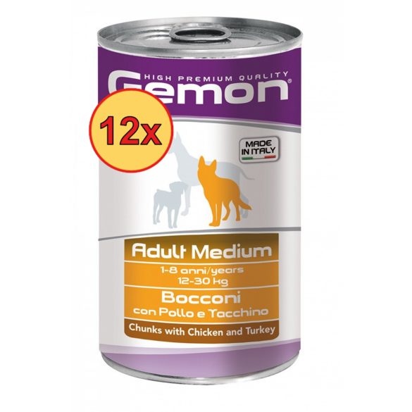12x Gemon Dog Médium Pulyka+Csirke 1250g