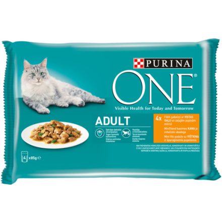 Purina One Csirkével és Zöldbabbal alutasakos macskaeledel 4x85g