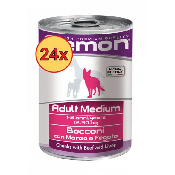 24x Gemon Dog Konzerv Medium Adult 415g Marhával és Májjal