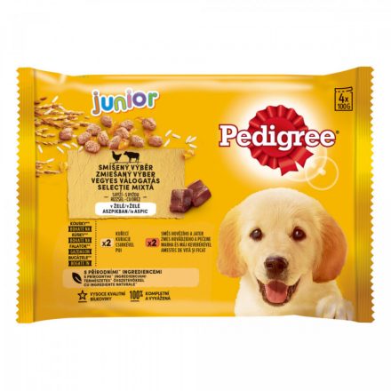 13x Pedigree 4x100g Junior Csirkével + Rizs, Marha + Rizs Alutasak DD72T
