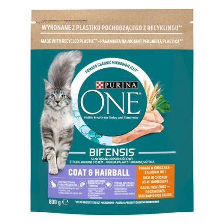 8x Purina One Hairball Csirkés Száraz macskaeledel 800g