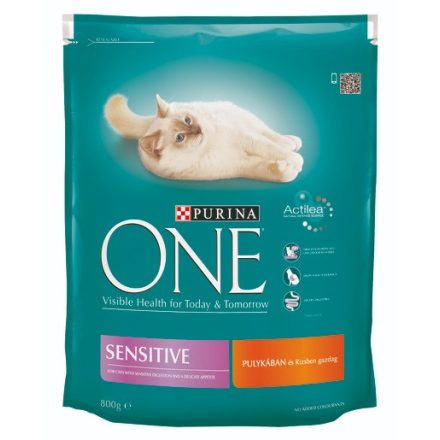 8x Purina One Sensitive Pulykás Száraz macskaeledel 800g