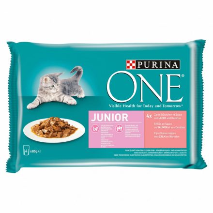 Purina One JUNIOR Lazaccal és Sárgarépával alutasakos macskaeledel 4x85g