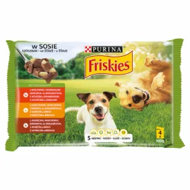   12x Friskies Dog 4x85g Adult szószos Alutasakos kutyaeledel 2383