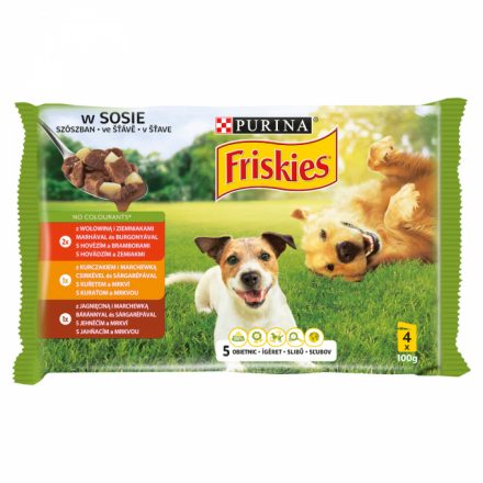 12x Friskies Dog 4x85g Adult szószos Alutasakos kutyaeledel