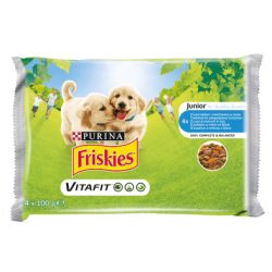   Friskies Dog Junior Csirke + Borsó aszpikban Alutasakos kutyaeledel 4x100g