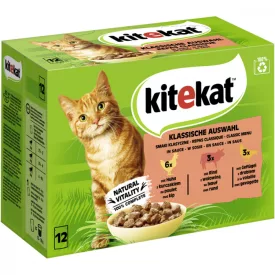   4x Kitekat Klassische Auswahl Sauce Alutasakos Macskaeledel 12x85g