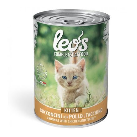 24x Leo's macskakonzerv 415g Kitten Csirke-Pulyka