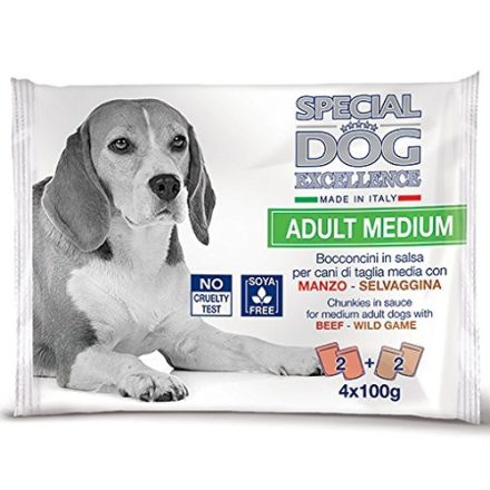 Special Dog Excellence Adult Médium Alutasak 4x100g Marhával, Vaddal Szószban