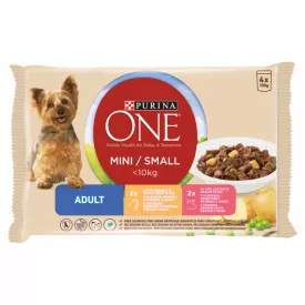   12x Purina ONE MINI Adult Csirkével és marhával nedves kutyaeledel 4x85g 9512