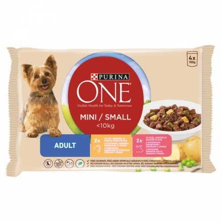 12x Purina ONE MINI Adult Csirkével és marhával nedves kutyaeledel 4x85g