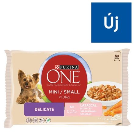 Purina One Adult Mini Sensitive Szósz Lazac alutasakos kutyaeledel 4x85g