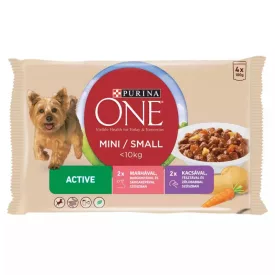   12x Purina ONE MINI Active Marhával és kacsával nedves kutyaeledel 4x85g 046