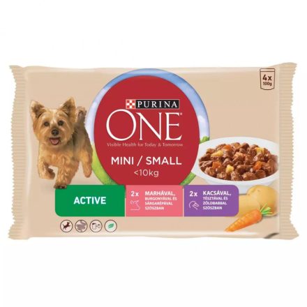 Purina One Adult Mini Active Marha+Kacsa alutasakos kutyaeledel 4x85g