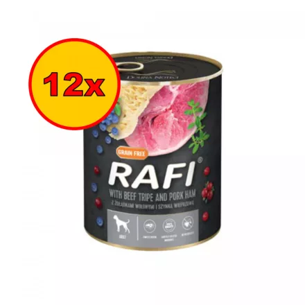 12x Rafi 800g Adult Pate Sonka + Pacal Kék és Vörösáfonyával Kutyakonzerv