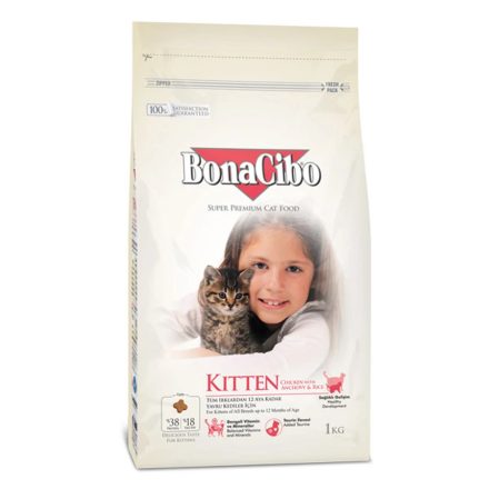 Bonacibo Cat 1,5kg Kitten Csirke, Szardella, Rák + Rizs száraztáp