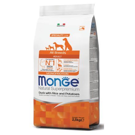 4x Monge Dog Speciality Line 2,5kg Kacsa, Rizs + Burgonya Monoprotein (minden fajtának) 