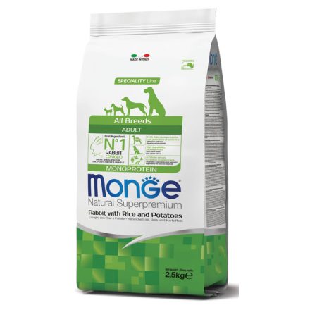 4x Monge Dog Speciality Line 2,5kg Nyúl, Rizs + Burgonya Monoprotein (minden fajtának) 