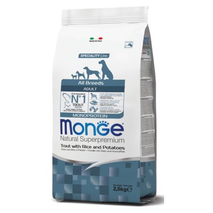 4x Monge Dog Speciality Line 2,5kg Pisztráng, Rizs + Burgonya Monoprotein (minden fajtának) 