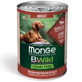   24x Monge Dog Bwild Gabonamentes 400g Konzerv Bárány + Sütőtök + Cukkini