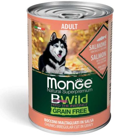 24x Monge Dog Bwild Gabonamentes 400g Konzerv Lazac + Sütőtök + Cukkini