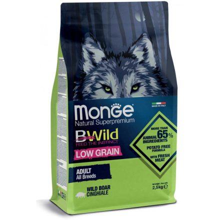 4x Monge BWild Alacsony Gabonatartalmú 2,5kg száraz Vaddisznó (minden fajtának)