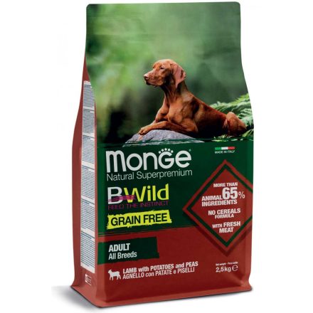 4x Monge BWild Gabonamentes 2,5kg száraz Bárány + Burgonya + Borsó (minden fajtának)