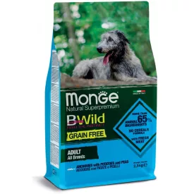   4x Monge BWild Gabonamentes 2,5kg száraz Szardella + Burgonya + Borsó (minden fajtának)