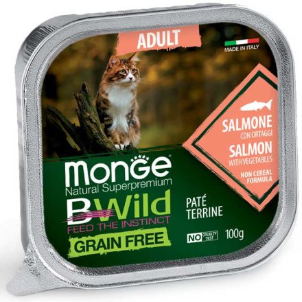 32x Monge Cat Bwild Gabonamentes Paté Terrine 100g Alutálca Lazac + Zöldség