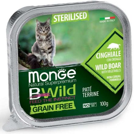 32x Monge Cat Bwild Gabonamentes Paté Terrine 100g Alutálca Steril Vaddisznó + Zöldség