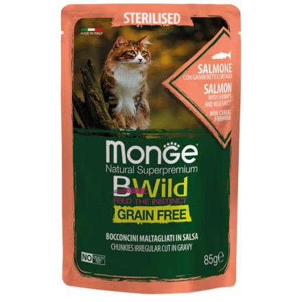 Monge Cat Bwild Gabonamentes 85g Alutasak Lazac, Rák + Zöldség