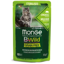   28x Monge Cat Bwild Gabonamentes 85g Alutasak STERIL Vaddisznó + Zöldség