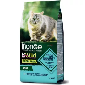   6x Monge Cat Bwild Gabonamentes 1,5kg száraz Tőkehal + Burgonya + Lencse