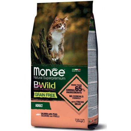 6x Monge Cat Bwild Gabonamentes 1,5kg száraz Lazac + Borsó