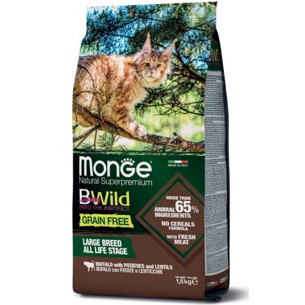 6x Monge Cat Bwild Gabonamentes 1,5kg száraz Large Bivaly + Burgonya + Lencse (nagytestű)