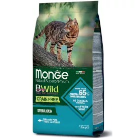   6x Monge Cat Bwild Gabonamentes 1,5kg száraz Steril Tonhal + Borsó
