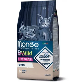   6x Monge Cat Bwild Alacsony Gabonatartalmú 1,5kg száraz Kitten Liba