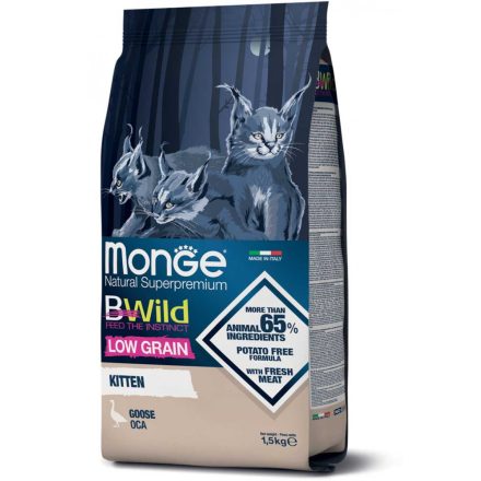 6x Monge Cat Bwild Alacsony Gabonatartalmú 1,5kg száraz Kitten Liba