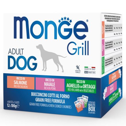 Monge Dog Grill 12x100g Alutasak Lazac, Sertés, Bárány + Zöldség