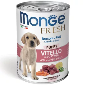   24x Monge Dog Fresh Paté+Chunkies 400g Konzerv Kölyök Borjú + Zöldség