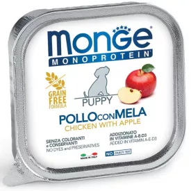   24x Monge Dog Monoprotein Fruits Paté 150g Alutálca Kölyök Csirke + Alma
