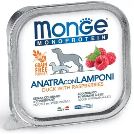   24x Monge Dog Monoprotein Fruits Paté 150g Alutálca Kacsa + Málna