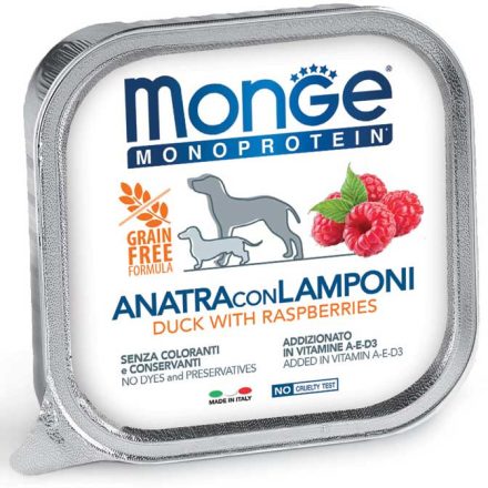 24x Monge Dog Monoprotein Fruits Paté 150g Alutálca Kacsa + Málna