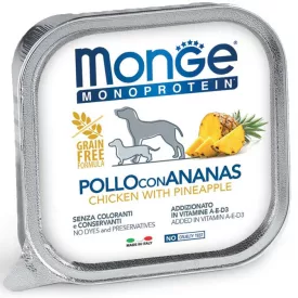   24x Monge Dog Monoprotein Fruits Paté 150g Alutálca Csirke + Ananász