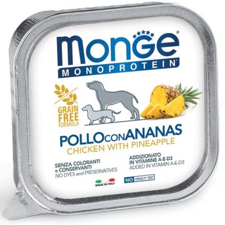 24x Monge Dog Monoprotein Fruits Paté 150g Alutálca Csirke + Ananász
