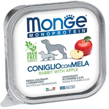24x Monge Dog Monoprotein Fruits Paté 150g Alutálca Nyúl + Alma