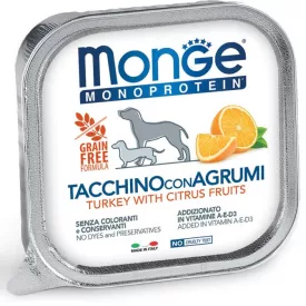   24x Monge Dog Monoprotein Fruits Paté 150g Alutálca Pulyka + Citrus