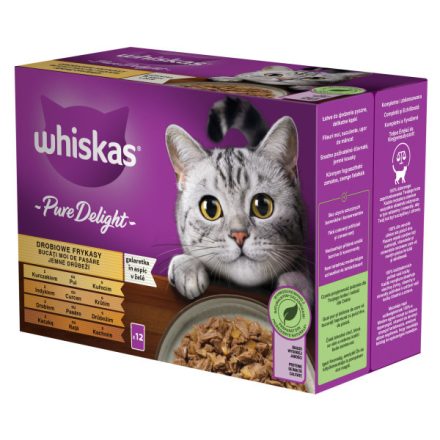 4x Whiskas Pure Delight Baromfi válogatás Aszpikban Alutasakos macskaeledel 12x85g