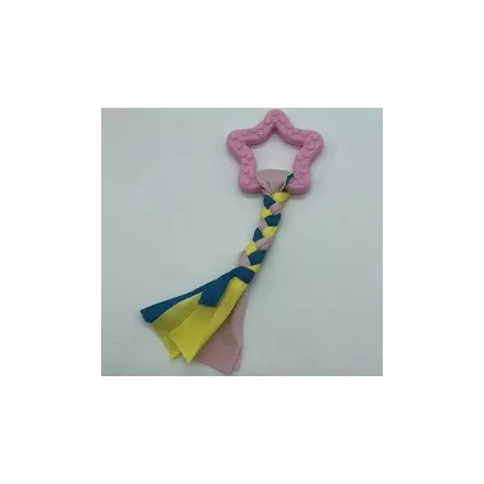 Gumi kutyajáték masni 7,5cm - textil fonattal - rózsaszín
